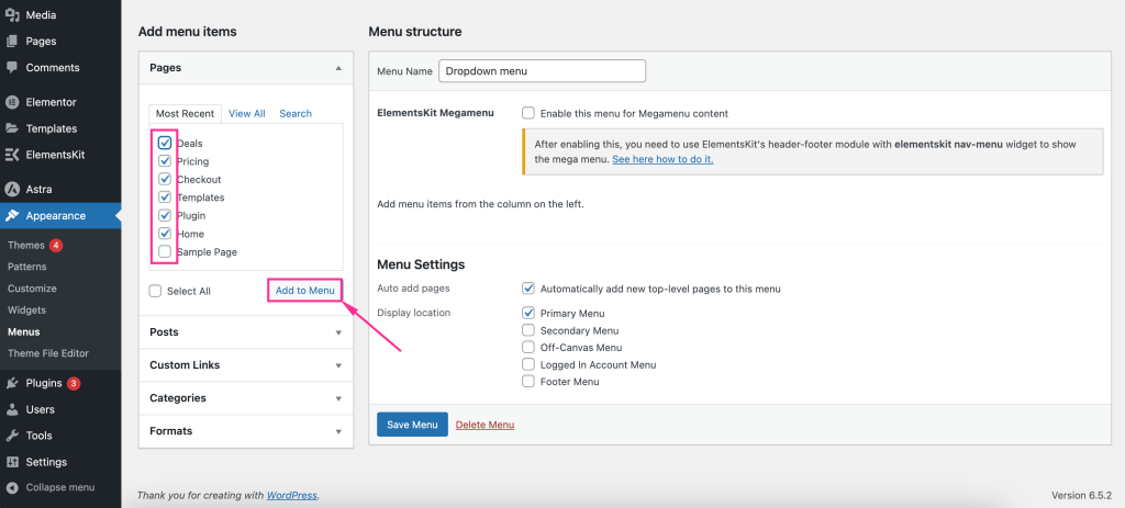 Add drop-down menu using menu editor