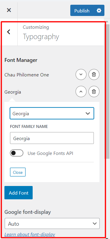 Typography settings to style font of the WordPress nav menu