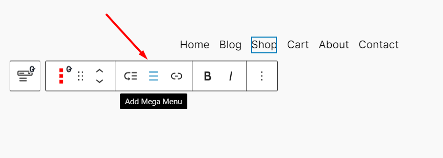 Click on the “Add Mega Menu” option of the nav bar block. 