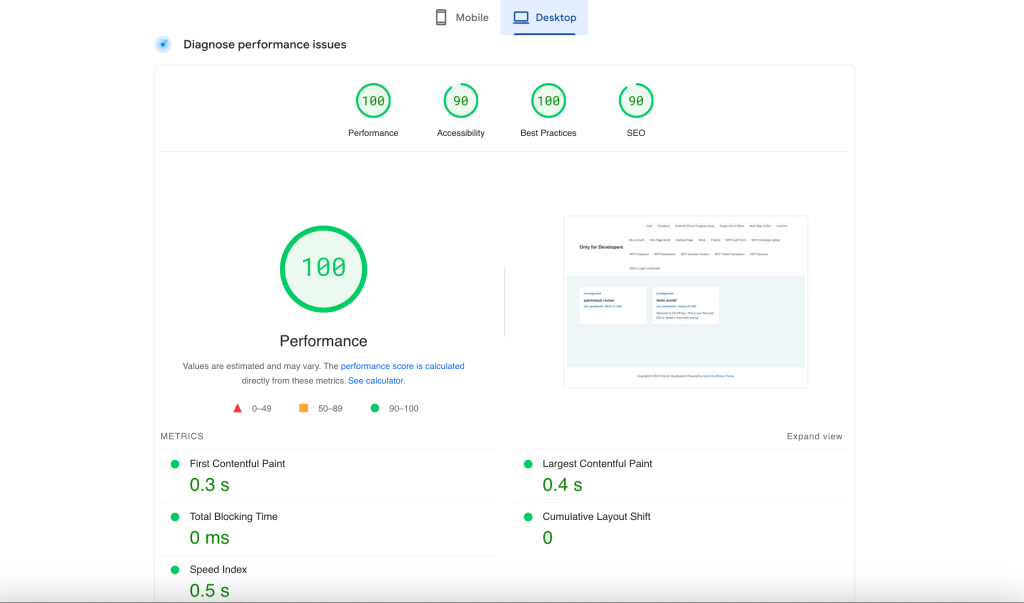 Astra's performance on desktop