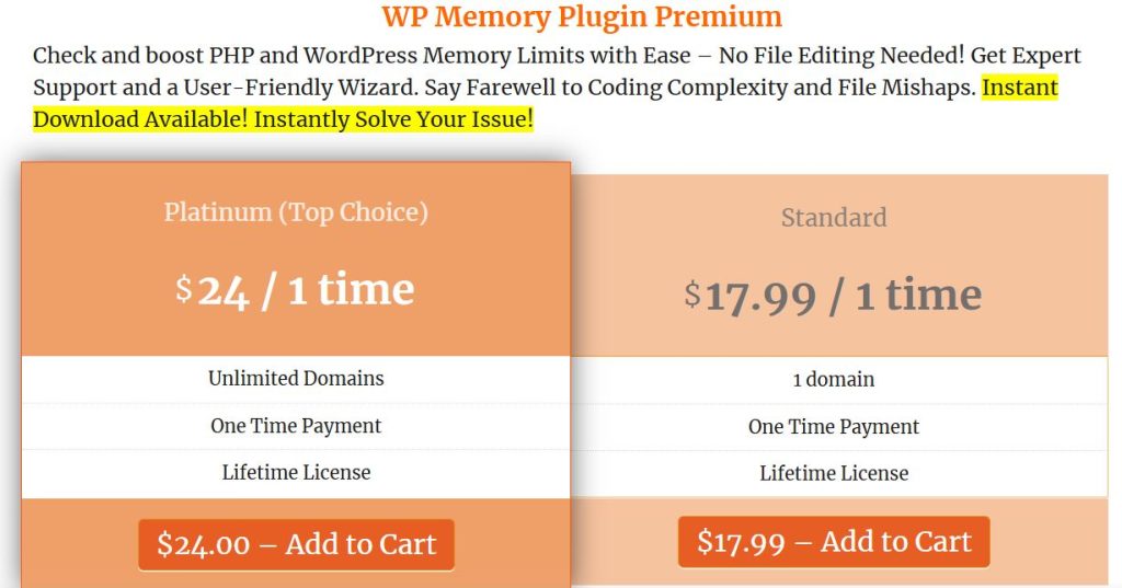 WPMemory Pricing Plan